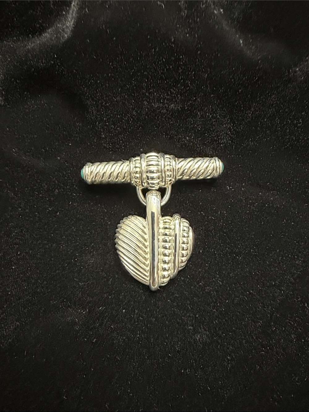 Judith Ripka Silver Ribbed Heart Toggle Brooch